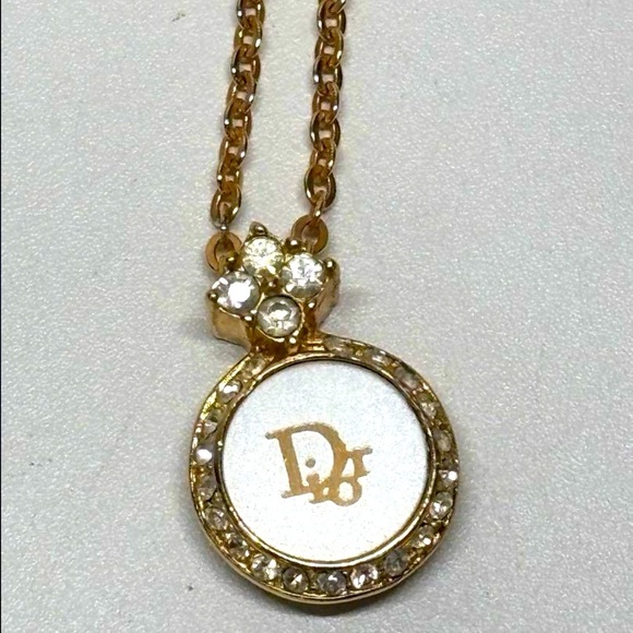 Vintage Dior Necklace circle crystal white pendant Dior necklace - Picture 4 of 8